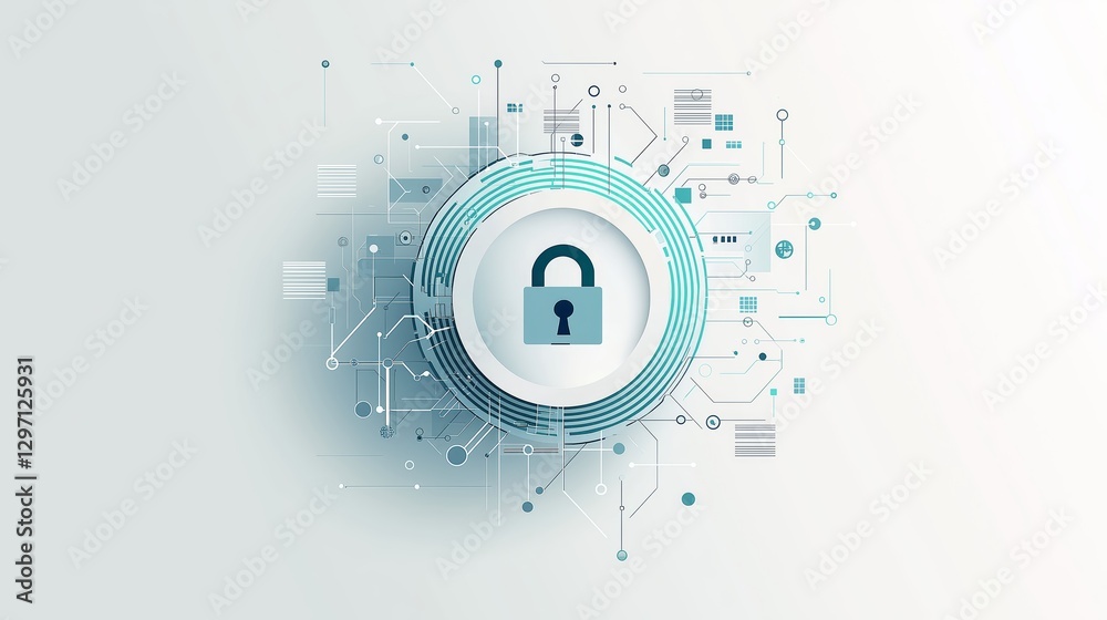 Aufkleber Futuristic digital security system with a central lock symbol, representing cybersecurity, encryption, and advanced data protection for secure networks, Generative AI