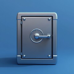 A shiny, metallic safe with a round combination lock against a blue background, conveying security and trust.