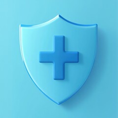 Fototapeta premium A modern blue shield with a medical cross symbol, representing healthcare protection.
