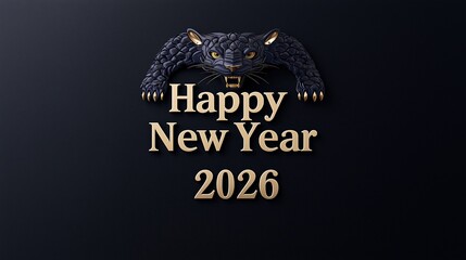 Happy New Year 2026 - Golden Typography with Panther Emblem