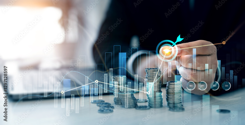 Poster money business financial graph diagram of coin. financial growth data or investment market profit ba