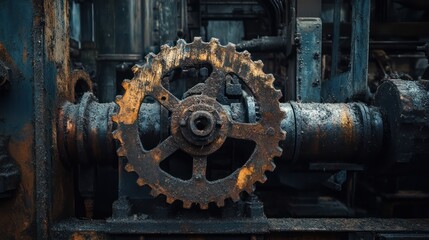 A rusty gear wheel showing mechanical industrial machine parts