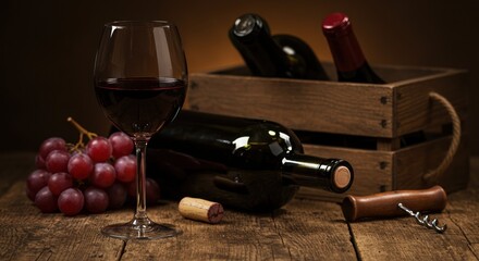 Obraz premium wine bottle and corkscrew