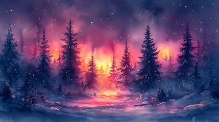 Winter Wonderland Forest Sunset Snow Scene