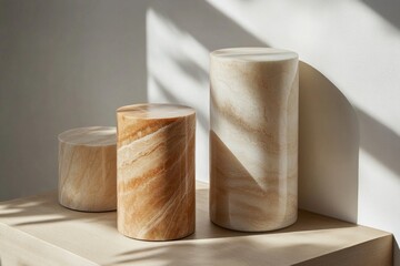 Elegant Display of Smooth Stone Cylinders in Natural Lighting