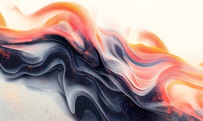 Obraz premium Abstract fluid art with dynamic waves and gradient colors of orange pink and dark blue