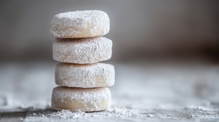 Low Angle Shot of Neatly Stacked Spanish Polvor&oacute;n Cookies with Sugar