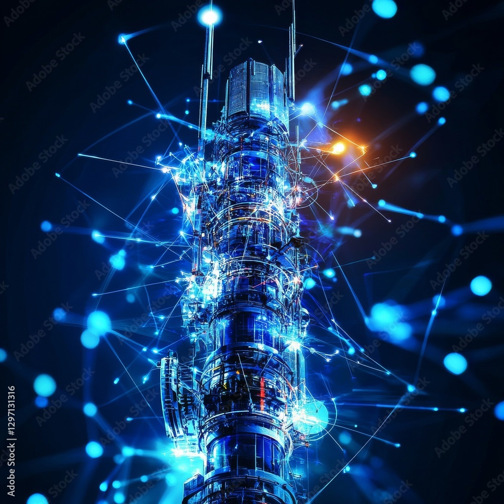 Poster Cell Tower Illuminated: A Digital Symphony of Communication and Connectivity in the Modern Age 