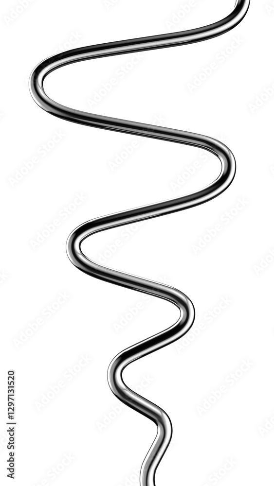 Poster metallic squiggle line roadmap 3d shape isolated. futuristic chrome wriggling wavy line banner, abst