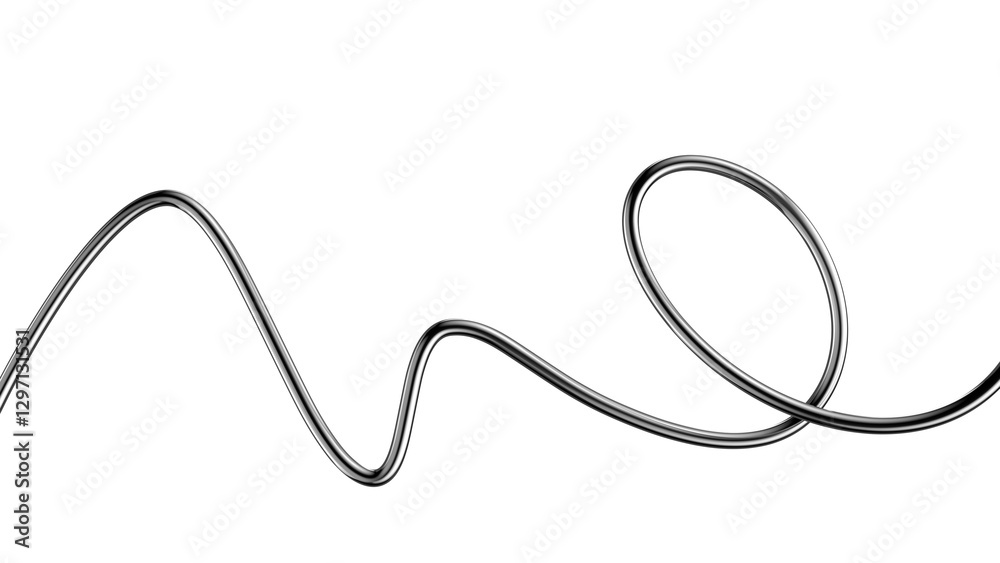 Fototapete Metallic squiggle line 3D shape isolated. Futuristic chrome wriggling line banner, abstract tangled curve