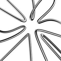 Tense wires 3D shapes set isolated. Futuristic chrome metal bent lines collection, abstract tangled ropes, curves