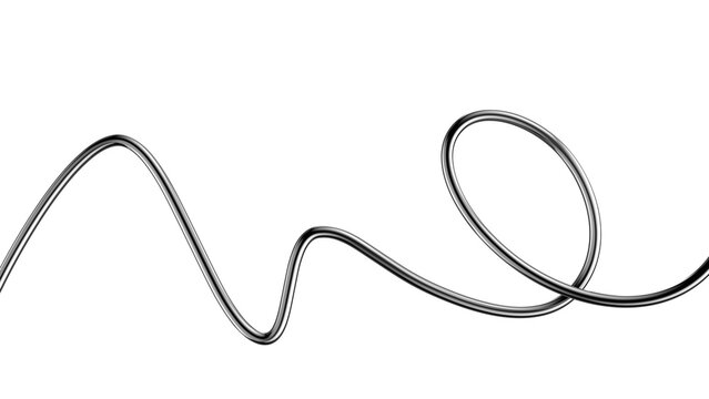 Metallic squiggle line 3D shape isolated. Futuristic chrome wriggling line banner, abstract tangled curve