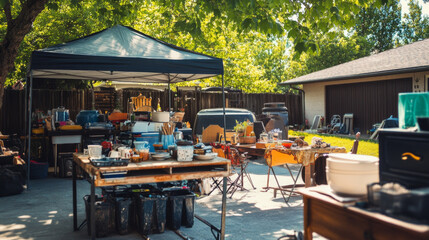 Garage Sale Under a Shady Backyard Canopy