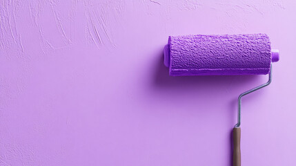 Obraz premium Purple paint roller on textured purple wall