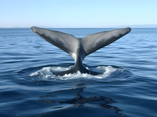 Naklejka premium Seascape with Whale tail. The humpback whale (Megaptera novaeangliae) tail