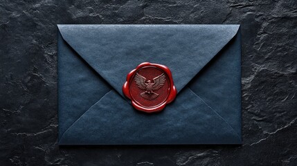 Luxury Dark Blue Envelope with Red Wax Seal and Eagle Emblem