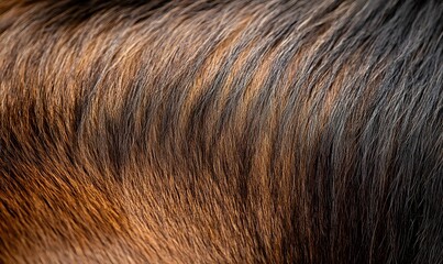 A closeup image of animal fur, showing its fine texture and rich brown hues blending into black