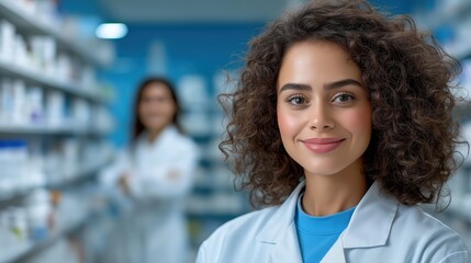 Helpful female pharmacist provides personalized medication advice at a pharmacy counter during daytime hours