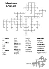 Criss-Cross Animal Puzzle, Word Fit Crossword Game, Fun Educational Activity for Kids & Adults