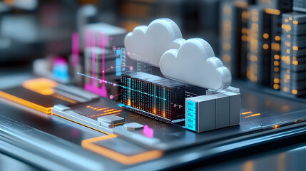 a infographic that represents the transfer of a server from one data center to another to support real world operations cloud computing