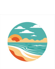 Beach Waves Silhouette Illustration Vintage Retro Design for T-shirts