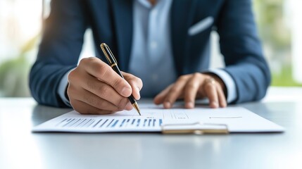 Marketing event coordinator organizes paperwork for upcoming promotional event at a desk