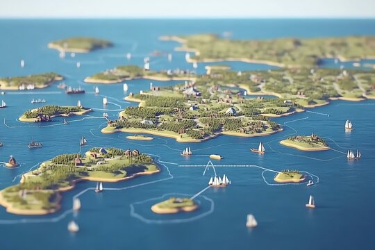 Scenic archipelago with sailboats in a bright blue ocean aerial view