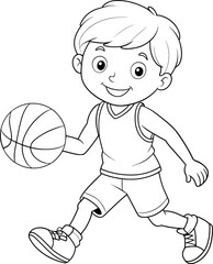 Boy Playing Basketball Coloring Page – Black and White