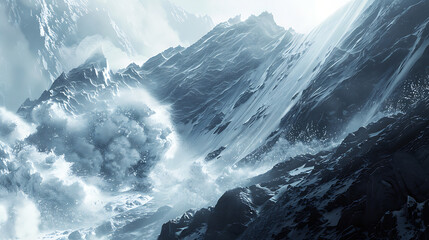 Avalanche Crashing Down Snowy Mountainside