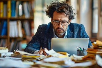 An Intimate Snapshot of a Software Developer at Work: Coding on Laptop Surrounded by Tech Gear and Reference Books