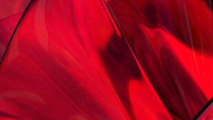 3D red translucent abstract wave wallpaper background. Shiny curved organic shape layer design for banners and covers. Wavy transparent glossy glass shader. Modern clean minimal digital render