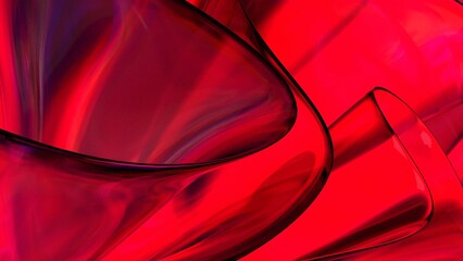 3D red translucent abstract wave wallpaper background. Shiny curved organic shape layer design for banners and covers. Wavy transparent glossy glass shader. Modern clean minimal digital render
