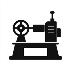  Industrial Lathe Machine Silhouette Icon Vector
