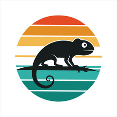 Lizard Chameleon Silhouette Wildlife Vintage T-Shirt Art