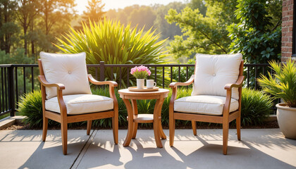  Outdoor patio furniture with table and chairs on balcony for relaxation