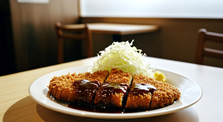 Japanese tonkatsu, breaded and fried pork cutlet
