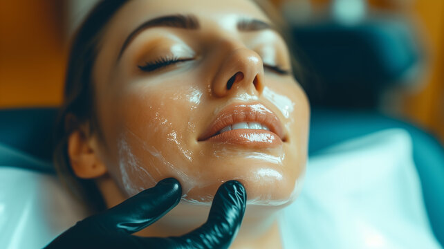 Close-up of a woman receiving a facial treatment at a wellness studio