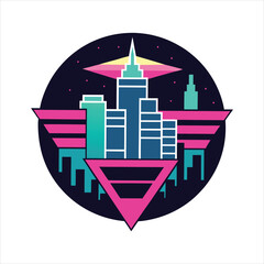 Obraz premium Neon Signs and Cityscape Retro Vintage Vector Art Illustration for T-shirt Design