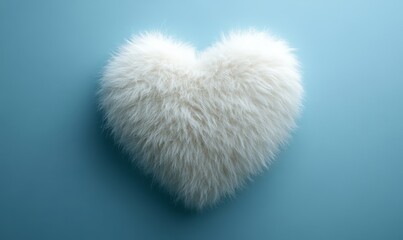 Soft Fluffy White Heart Shape Fur Texture Background Romantic Valentine Design Element love wool cozy blue warm plush   