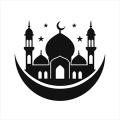 Ramadan Silhouette Logo with Mosque Elegant Vector Design