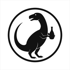 Wine Loving Dinosaur Circle Logo Silhouette Vector