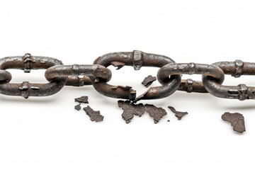 Obraz premium Rusty broken chain link isolated on white background raw style image