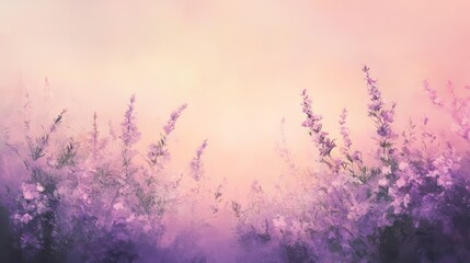 Soft painted flowers with lavender shades against a colorful sky