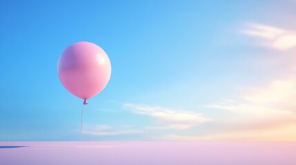 Fototapeta premium A pink balloon floating in a clear blue sky background