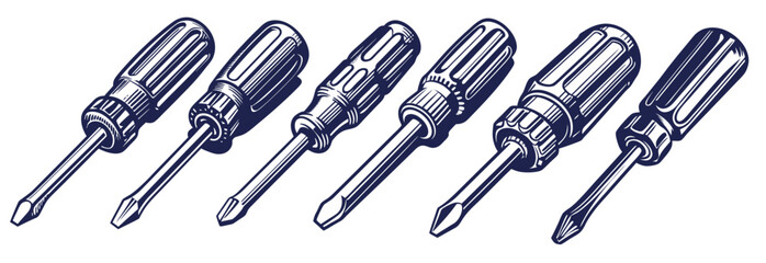 Screwdriver set with professional grade precision, neatly organized for intricate mechanical repairs and home improvement projects, representing essential workshop tools