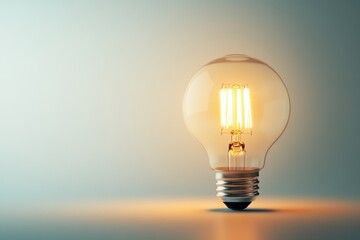 A glowing vintage-style light bulb illuminates a minimalist background, symbolizing ideas and innovation.