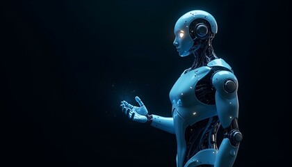 Fototapeta premium blue 3D robot on a dark background