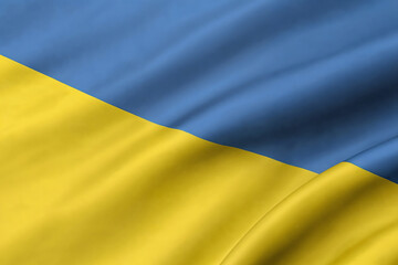 Fototapeta premium The Ukrainian flag in the shimmering sunlight, close-up.