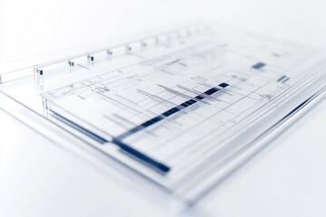 Transparent acrylic sheets with architectural blueprints, showcasing design details and project planning.