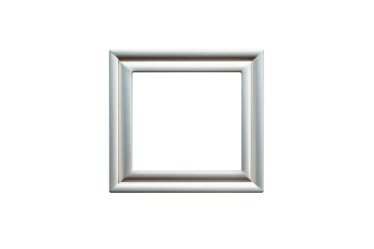 Aluminum frame border. Square empty minimalistic silver frame. Empty space.